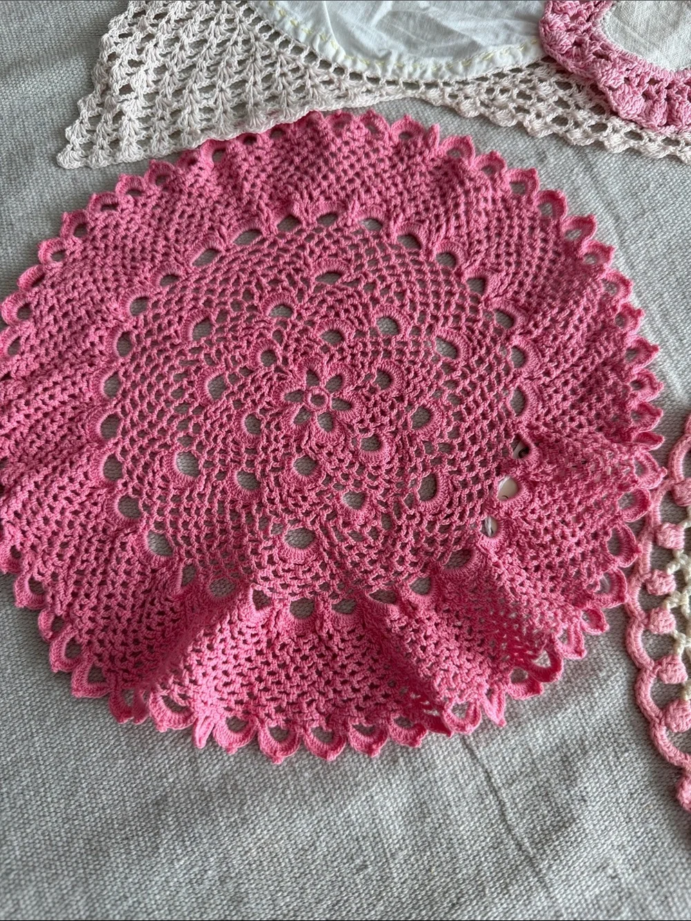 Handmade Pink and Cream Crochet Doilies Set of 4